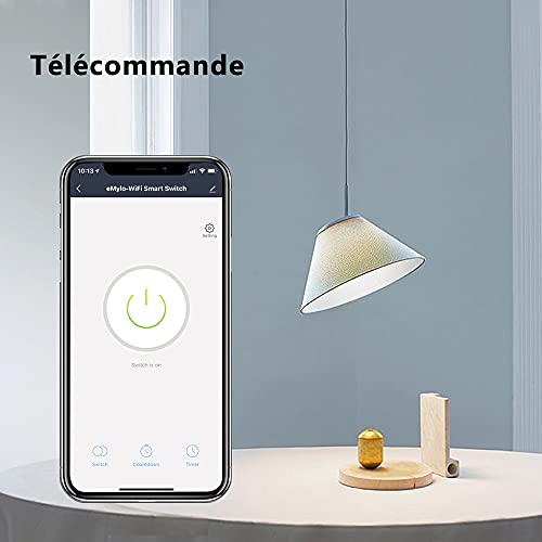 eMylo Interruptor WiFi inteligente Interruptor WiFi de relé inalámbrico universal, Temporizador Control remoto Interruptor de luz Control por voz Admite Alexa, Google Home a través de IOS Android 1 PC