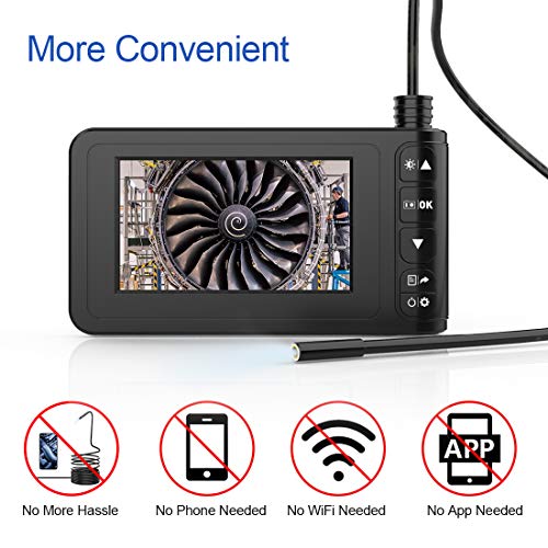 Endoscopio Industrial, Cámara de Inspección SKYBASIC 4.3 Pulgadas 1080p HD, Endoscopio de Cámara Impermeable Snake con 6 luces LED Ajustables, Cable Semirrígido, Tarjeta de Memoria 32G (5M)