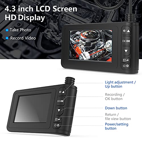 Endoscopio Industrial, Cámara de Inspección SKYBASIC 4.3 Pulgadas 1080p HD, Endoscopio de Cámara Impermeable Snake con 6 luces LED Ajustables, Cable Semirrígido, Tarjeta de Memoria 32G (5M)