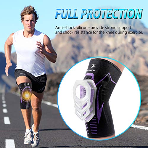 ENONEO Rodillera Ligamentos 2 Piezas Transpirable y Antideslizante Vendaje de Rodilla Hombre y Mujer Rodilleras Deportiva Compresion para Voleibol, Correr, Crossfit, Bicicleta(Morado M)
