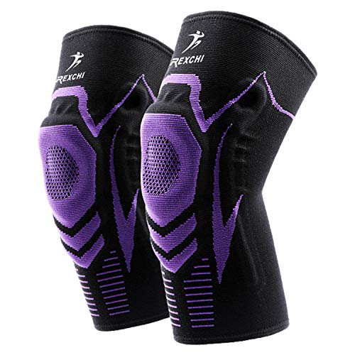 ENONEO Rodillera Ligamentos 2 Piezas Transpirable y Antideslizante Vendaje de Rodilla Hombre y Mujer Rodilleras Deportiva Compresion para Voleibol, Correr, Crossfit, Bicicleta(Morado M)