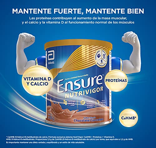 Ensure Nutrivigor - Complemento Alimenticio para Adultos, con HMB, Proteínas, Vitaminas y Minerales, como el Calcio - Sabor Chocolate - 400 g