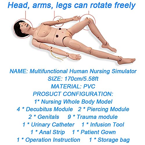 Entrenamiento con maniquíes para el cuidado del paciente, modelo humano anatómico masculino de PVC con intercambio de genitales, ropa, módulo de escaras, módulo de trauma y bolsa de almacenamiento