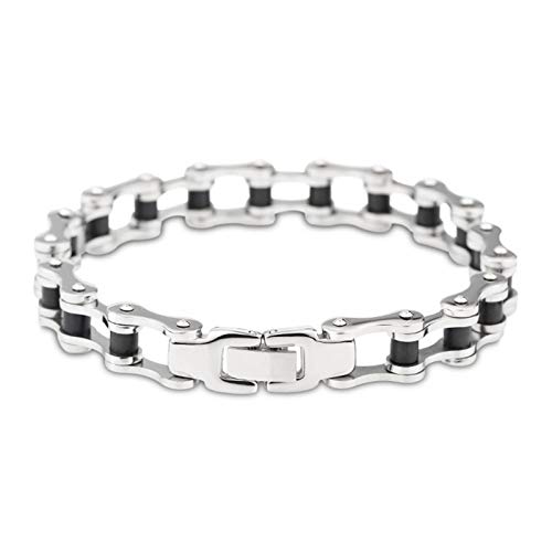 Epinki Hombre Pulsera Titanio Cadena de Bicicleta de Moda Negro Plata Brazalete Encantado 220MM