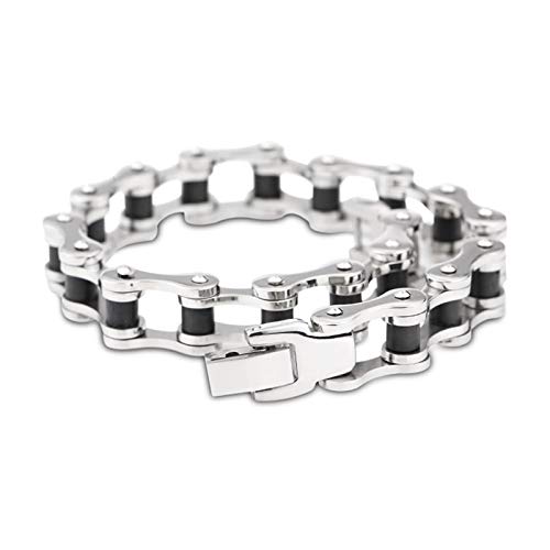 Epinki Hombre Pulsera Titanio Cadena de Bicicleta de Moda Negro Plata Brazalete Encantado 220MM