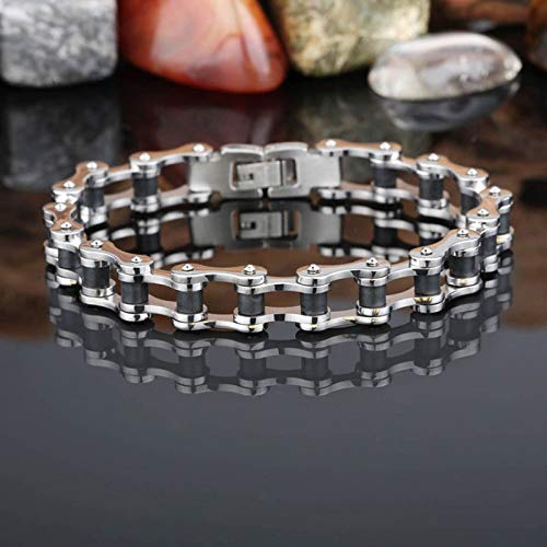 Epinki Hombre Pulsera Titanio Cadena de Bicicleta de Moda Negro Plata Brazalete Encantado 220MM
