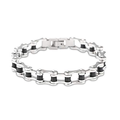 Epinki Hombre Pulsera Titanio Cadena de Bicicleta de Moda Negro Plata Brazalete Encantado 220MM