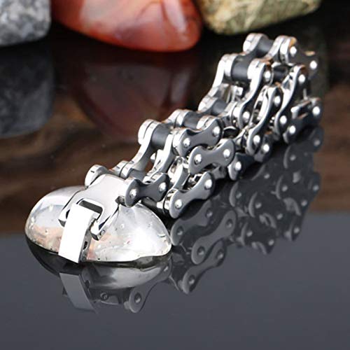 Epinki Hombre Pulsera Titanio Cadena de Bicicleta de Moda Negro Plata Brazalete Encantado 220MM