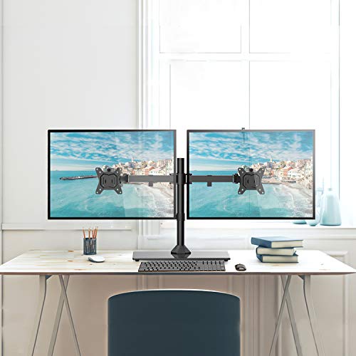 ErGear Dual Soporte para Monitor para Pantallas de 13”- 32” con Base Ancha Construcción Sólida Dual Brazo Monitor Movimiento Suave Inclinación ± 45 ° Giratorio 180 ° Rotación 360 ° Peso Máx. 8 kg