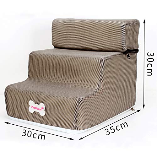 Escalera Para Mascotas, Escaleras Para Mascotas De 3 Escalones, Perros Pequeños, Gatos, 3 Escalones, Rampa Extraíble Antideslizante, Escalera De Cama Desmontable, Juguete Para Masc CaquiNone