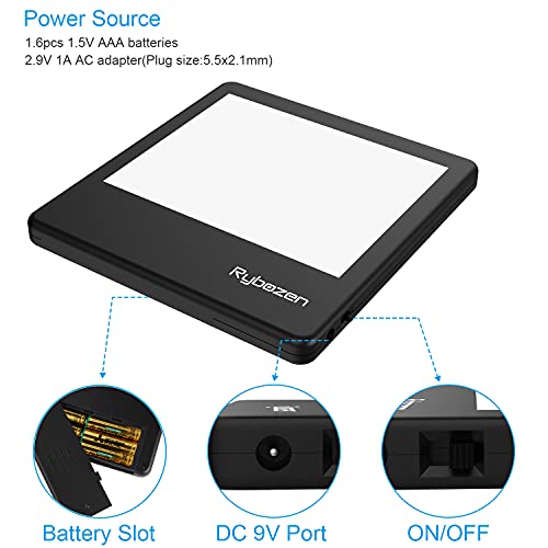 Escáner de Diapositivas portátil ultradelgado Rybozen 5 x 4 Pulgadas Panel de luz LED Diapositivas de Fotos negativas y Visor de películas