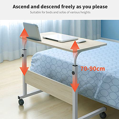 Escritorio Portátil con Ruedas 72-91cm Altura Ajustable, Mesa Auxiliar para Sofá o Cama, Escritorio Movible con Ranura para Computadora(Blanco)