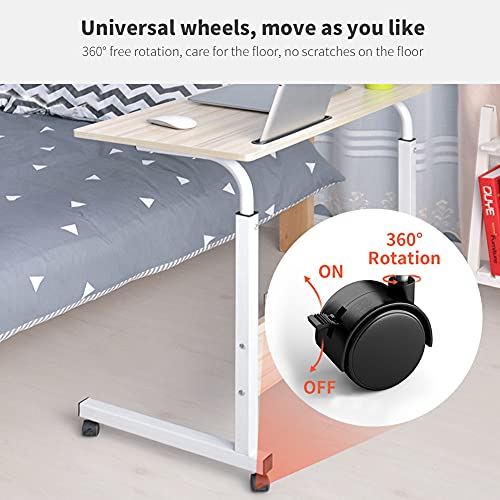 Escritorio Portátil con Ruedas 72-91cm Altura Ajustable, Mesa Auxiliar para Sofá o Cama, Escritorio Movible con Ranura para Computadora(Blanco)