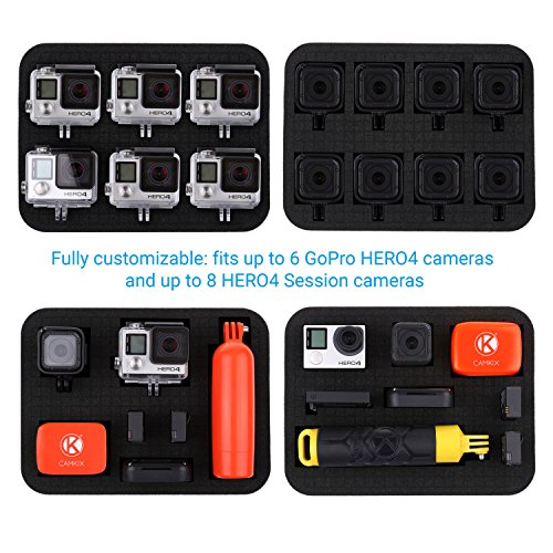 Estuche Deluxe Grande Compatible con GoPro Hero Fusion, 6, 5, 4, Session, Negro, Plateado, Hero+ LCD, 3+, 3, 2, 1 con Correa para el Hombro Personalizable Interior y Accesorios