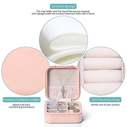Estuche Joyero Pequeño, Mini Caja Almacenamiento Portable para Joyería, Organizador de Viaje de Doble Capa con Espejo para Joyas Collares Pendientes Aretes Pulseras Anillos