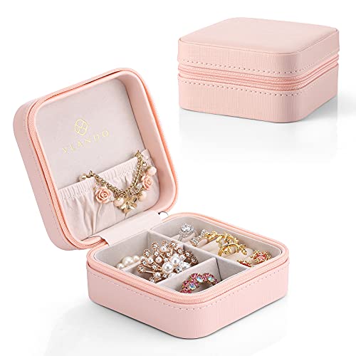 Estuche Joyero Pequeño, Mini Caja Almacenamiento Portable para Joyería, Organizador de Viaje de Doble Capa con Espejo para Joyas Collares Pendientes Aretes Pulseras Anillos