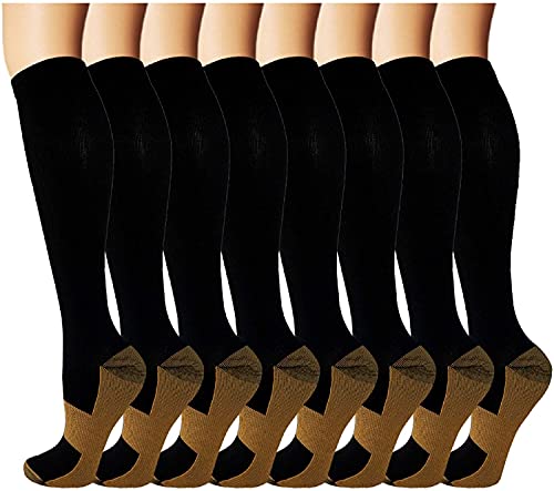 EULAY Medias de compresión graduadas para hombre y mujer (8 pares) 15-20 mmHg Mejor para correr, senderismo, recuperación de carreras, excursiones, viajes en avión, infermieri, Surtido 1, S/M