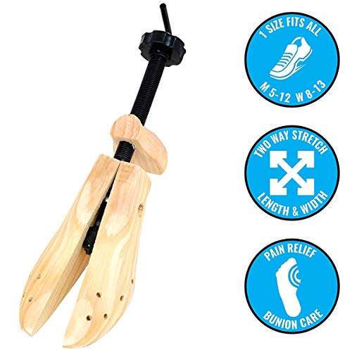 Eurobuy Camilla de zapatos para mujeres y hombres, 1PC Camilla profesional de zapatos de madera Expansor de zapata ajustable de dos vías, Expansor de madera para pies anchos, juanetes o callosidades