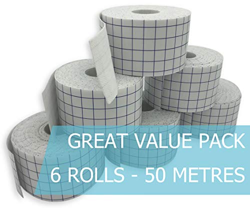 Evofis Fix Tape, Banda ajustable en TNT hipoalergénico y transpirable, 6 rollos de 5 cm x 10 m, blanco, para protección de la piel en vendajes funcionales, fijación de apósitos y catéteres