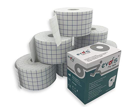 Evofis Fix Tape, Banda ajustable en TNT hipoalergénico y transpirable, 6 rollos de 5 cm x 10 m, blanco, para protección de la piel en vendajes funcionales, fijación de apósitos y catéteres