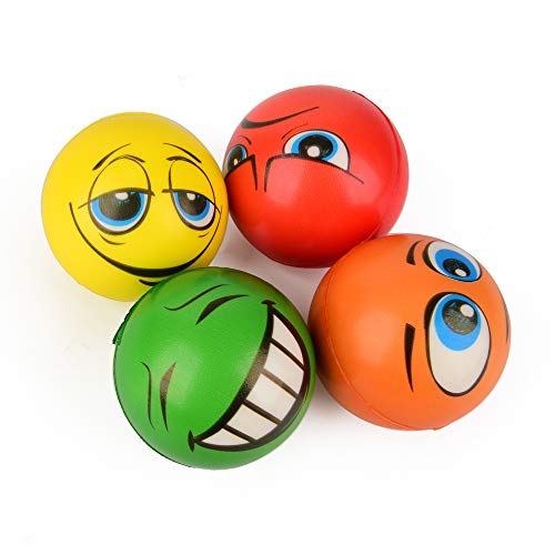 ewtshop® Juego de 4 pelotas antiestrés, 4 diseños diferentes, 6 cm de diámetro, bolas de amasar.