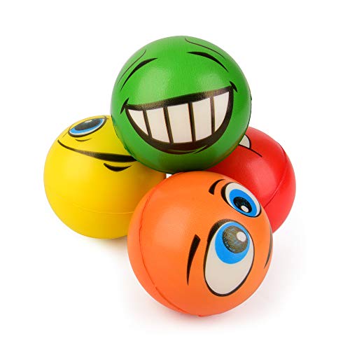 ewtshop® Juego de 4 pelotas antiestrés, 4 diseños diferentes, 6 cm de diámetro, bolas de amasar.