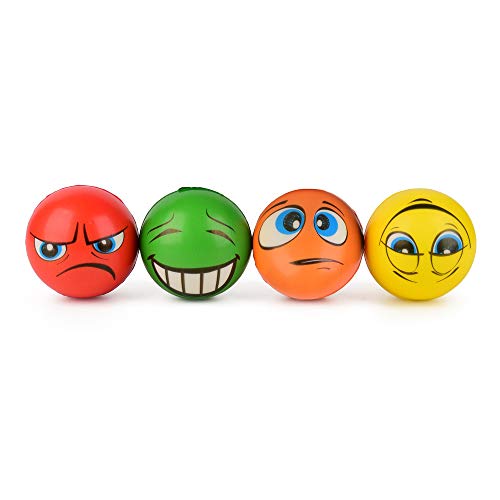 ewtshop® Juego de 4 pelotas antiestrés, 4 diseños diferentes, 6 cm de diámetro, bolas de amasar.