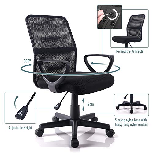 Exofcer Silla de Escritorio en Casa Mediana Silla de Malla Regulable en Altura Silla de Oficina Giratoria Silla para Ordenador (Negro)