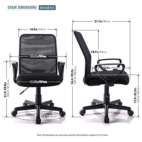 Exofcer Silla de Escritorio en Casa Mediana Silla de Malla Regulable en Altura Silla de Oficina Giratoria Silla para Ordenador (Negro)