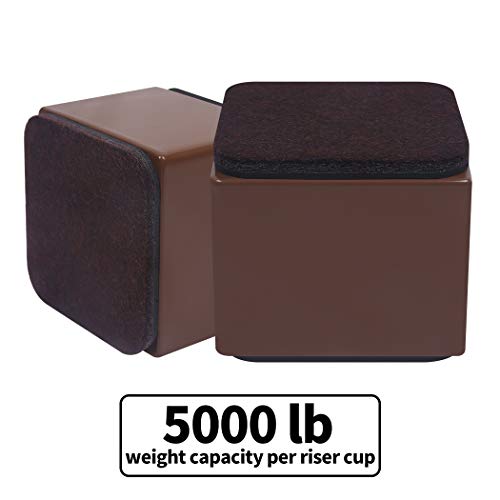 Ezprotekt Elevadores de Muebles 2" de Altura, Elevadores de Cama Autoadhesivos de 2.4" de Diámetro, Añaden 2" de Altura a las Camas Sofás, Cuadrado Marrón