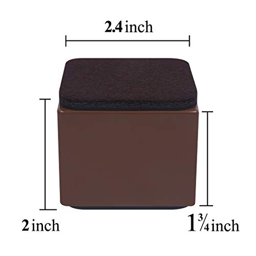Ezprotekt Elevadores de Muebles 2" de Altura, Elevadores de Cama Autoadhesivos de 2.4" de Diámetro, Añaden 2" de Altura a las Camas Sofás, Cuadrado Marrón