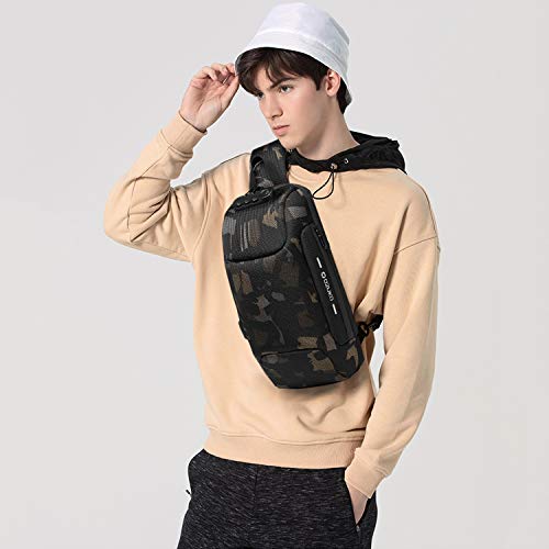 FANDARE Nuevo Bolsa de Pecho Antirrobo Bolsa Deportiva de Hombro Hombre Bolsa de Honda Mochila con Cerradura de contraseña/USB,para Acampada,Viaje,Ciclismo,Senderismo Impermeable Poliéster Camo