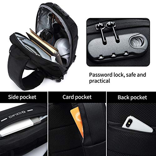FANDARE Nuevo Bolsa de Pecho Antirrobo Bolsa Deportiva de Hombro Hombre Bolsa de Honda Mochila con Cerradura de contraseña/USB,para Acampada,Viaje,Ciclismo,Senderismo Impermeable Poliéster Camo