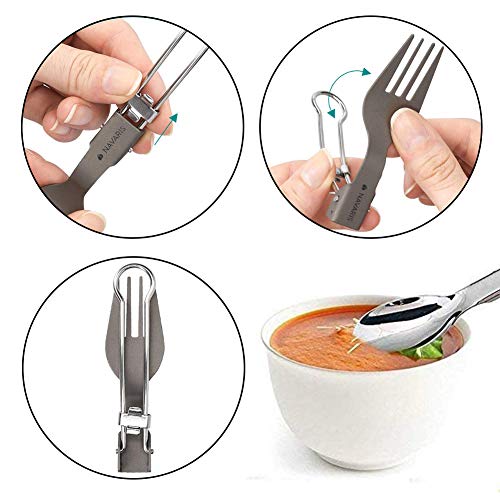 FANDE Plegable Vajilla Tenedor Cuchara Cuchillo, 3 Piezas Cubiertos de Acero Inoxidable Plegables Portátil Cubiertos de Camping para Plegable, Camping, Viajar