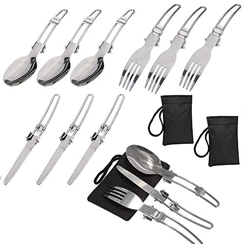 FANDE Plegable Vajilla Tenedor Cuchara Cuchillo, 3 Piezas Cubiertos de Acero Inoxidable Plegables Portátil Cubiertos de Camping para Plegable, Camping, Viajar