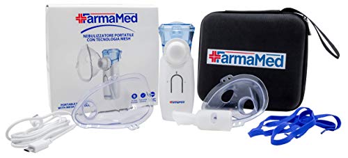 FARMAMED Nebulizador Portátil Tecnología Mesh, Inhalador Eléctrico Silencioso para Adultos y Niños, Fuente de alimentación dual, Baterías o Cable USB