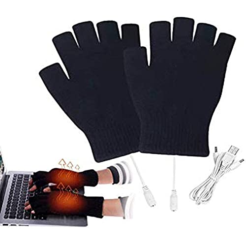 FARONG Guantes Calefactados USB,1 Par de Guantes Acogedores con Calefacción USB Guantes llenos de Invierno con Medio Dedo Guantes Calefactores a Prueba de Heladas (Negro)