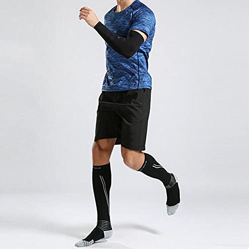 FAYHRH Antideslizante Medias de Compresión Marathon running calcetines deportivos de tubo largo transpirable con fondo de toalla 2pcs-black_L