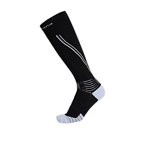 FAYHRH Antideslizante Medias de Compresión Marathon running calcetines deportivos de tubo largo transpirable con fondo de toalla 2pcs-black_L