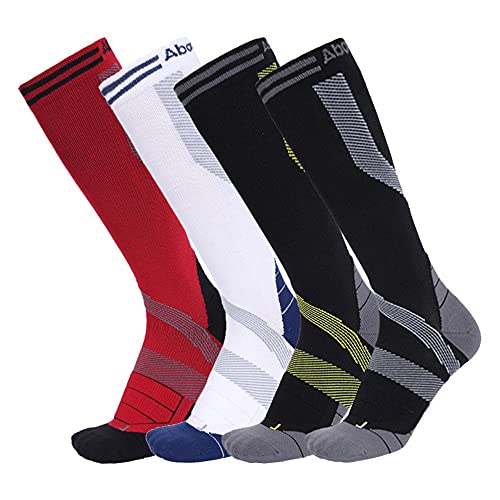 FAYHRH Hombres Senderismo Calcetines para 4pcs hombres y mujeres que ejecutan calcetines de compresión deportivos medias transpirables-4pcs__S