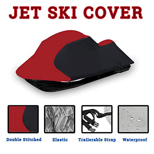 FBKPHSS Trailerable Impermeable Jet Ski Cover, 600D Heavy Duty Fundas para Jet Ski Barco PVC Oxford PWC Funda para Barco Adapta 2-3 Persona Sea Doo Barco,Rojo,116" to135