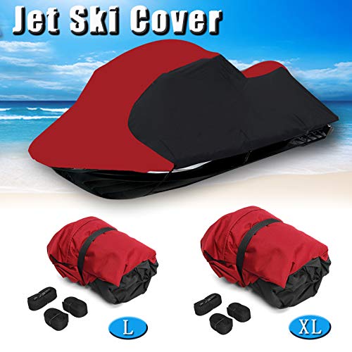 FBKPHSS Trailerable Impermeable Jet Ski Cover, 600D Heavy Duty Fundas para Jet Ski Barco PVC Oxford PWC Funda para Barco Adapta 2-3 Persona Sea Doo Barco,Rojo,116" to135