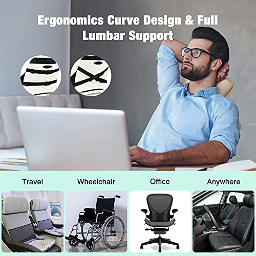 Feagar Cojín Lumbar Ortopédico – Cojín Lumbar Ergonómico de Espuma Viscoelástica –Cojin Respaldo para Asiento Coche, Silla Oficina, Silla de Ruedas, Apoyo para la Espalda,Grande