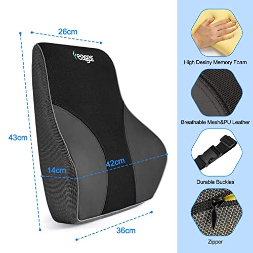 Feagar Cojin Lumbar Silla Oficina - Cojin Lumbar Viscoelástica, Almohada Lumbar para Coche,Soporte Lumbar Coche, Soporte Almohada a la Espalda, Almohada para Aliviar el Dolor de Espalda,,PU&Negro