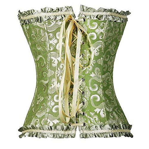 FeelinGirl Corsé Gótico Halloween Vestido Vintage Brocado Encaje con Broche y Cinta Ajustable Bustier Top para Mujer Verde Olivo XXL/Talla 42