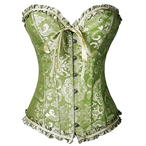 FeelinGirl Corsé Gótico Halloween Vestido Vintage Brocado Encaje con Broche y Cinta Ajustable Bustier Top para Mujer Verde Olivo XXL/Talla 42