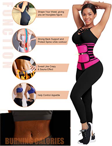 FeelinGirl Mujer Neopreno Corsé Lumbar con 7 Huesos Aceros Faja Reductora Postparto con Cremallera y Velcro Waist Trainer Deportivo Rosa XXL/Talla 48