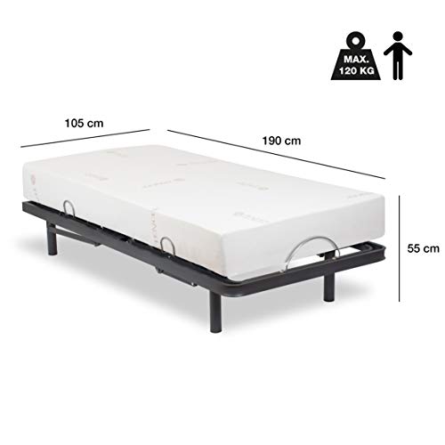 Ferlex - Pack Cama articulada eléctrica con colchón ortopédico visco Tencel y Almohada viscoelástica Premium (105x190, Mando inalámbrico)
