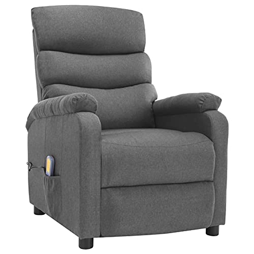 Festnjght Sillón Masaje Tela Relax Gris Claro con Reposapiés Reclinable Masaje 6 Zonas y Acabado en PU Anti-Cuarteo [Incluye Mando]