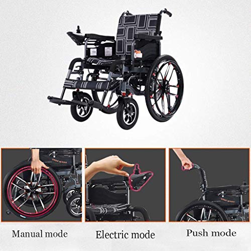 FGVDJ Silla de Ruedas eléctrica Inteligente para Personas Mayores discapacitadas, Silla de Ruedas Plegable multifunción Motor Doble portátil para Viajes Interruptor Manual/el